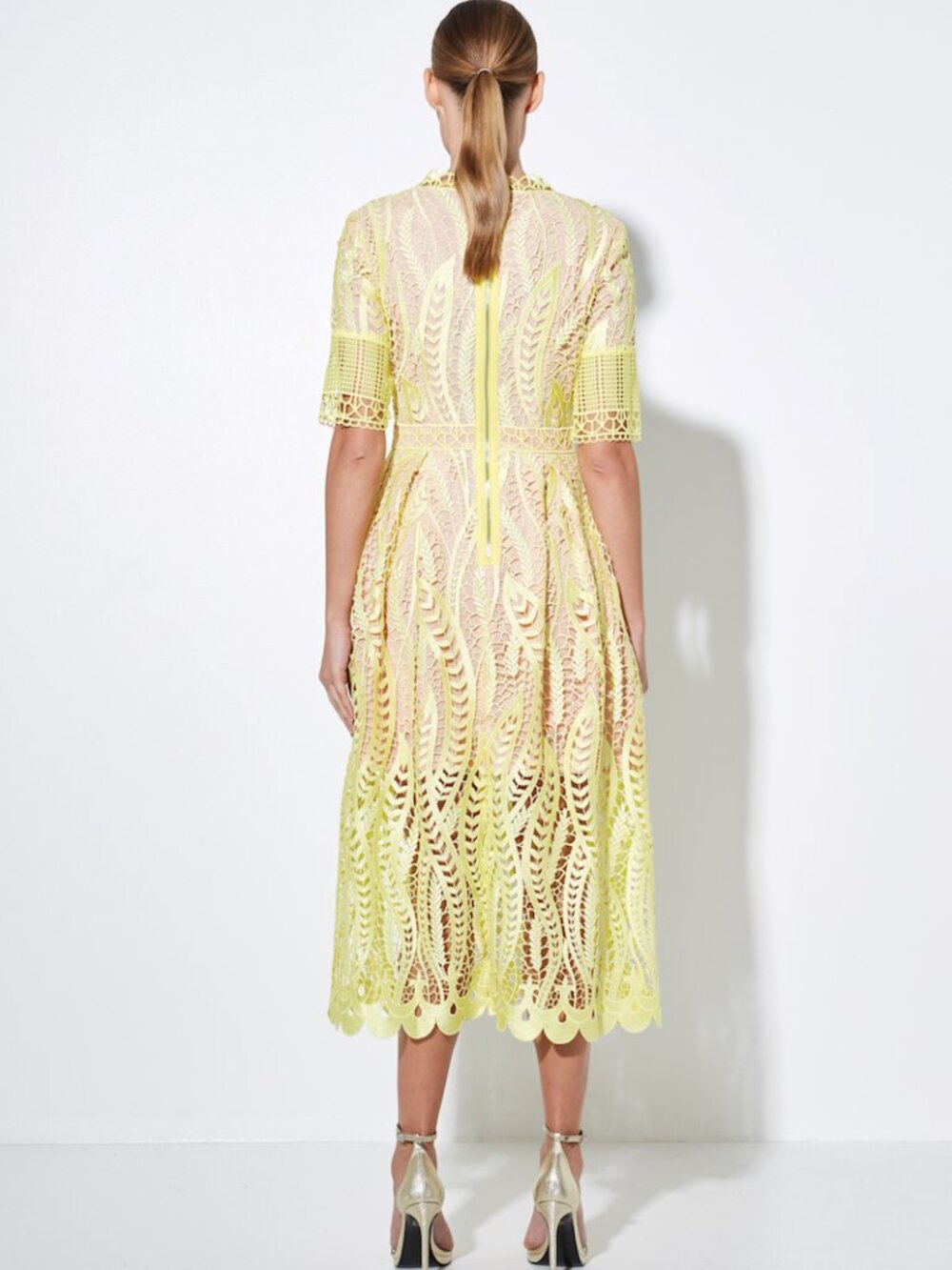 MOSSMAN REVIVAL LACE CROCHET SHORT SLEEVE MIDI DRESS YELLOW SIZE US 4 AUS 8 - Picture 7 of 16